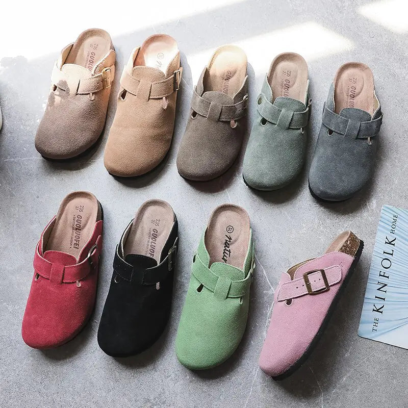 SoftSteps™ - Summer Suede Cork Clogs with Adjustable Buckle