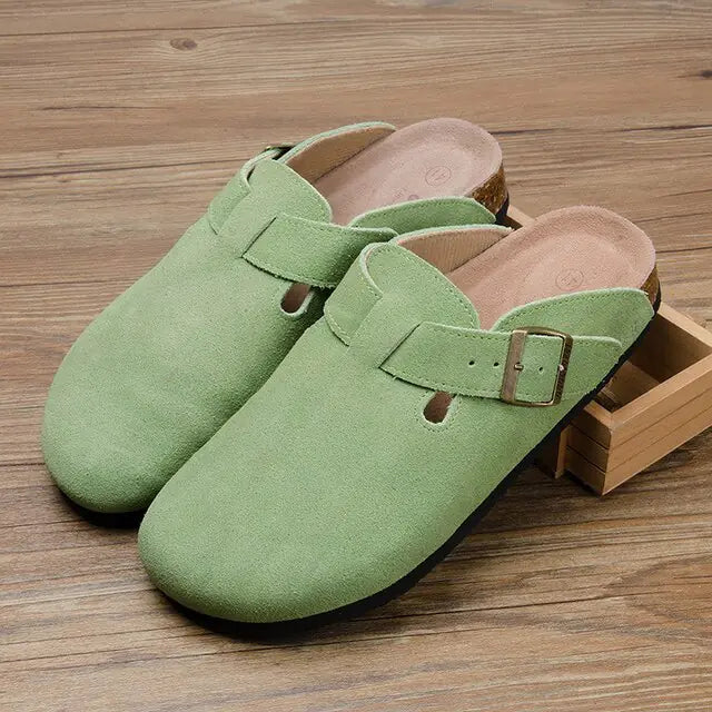 SoftSteps™ - Summer Suede Cork Clogs with Adjustable Buckle